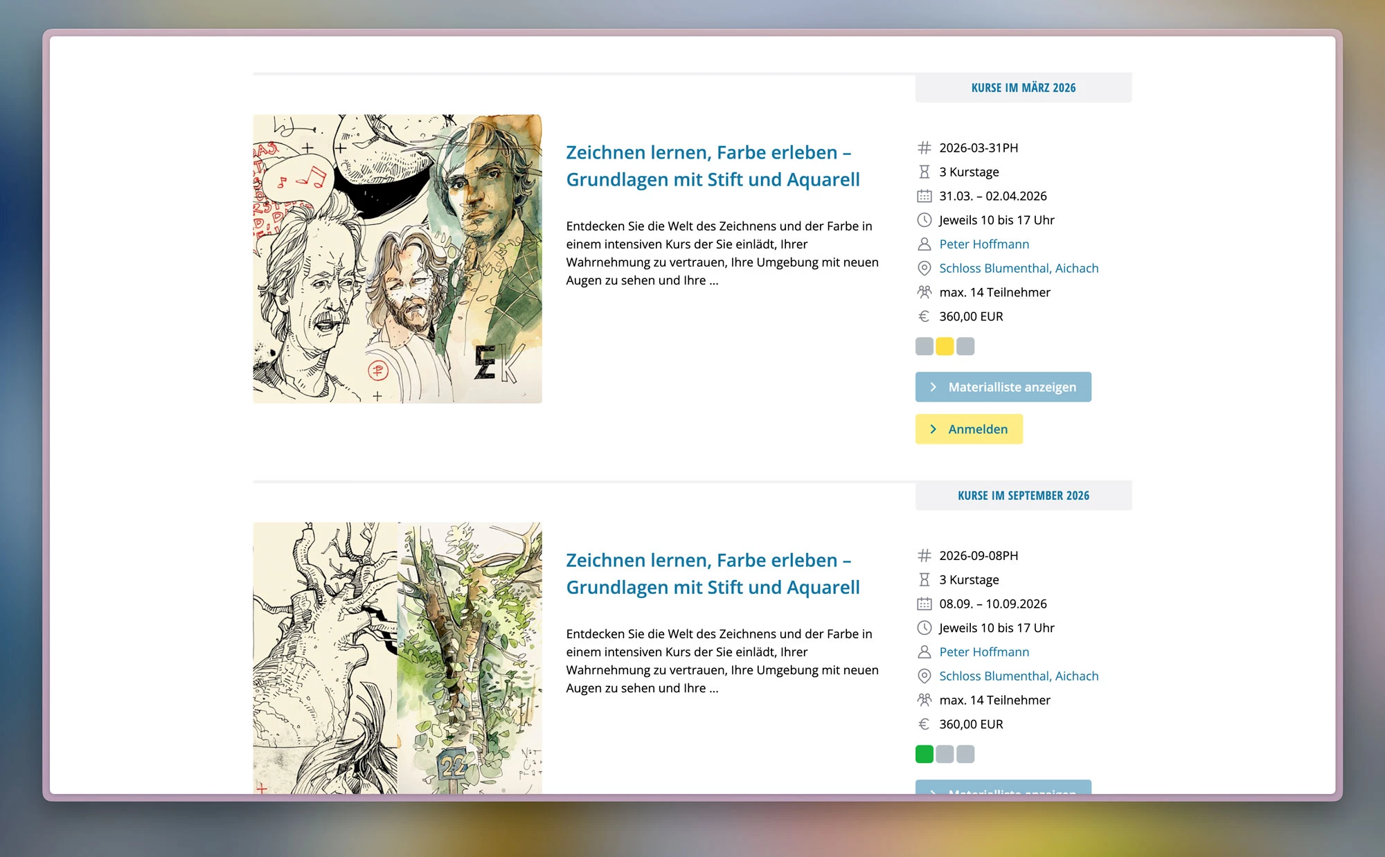 Detailübersicht Kurse freie akademie kunst und leben